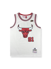 1990年代 シカゴ・ブルズ ロッドマン 91番 ファイナル仕様 ロゴ版 ホワイトユニフォーム