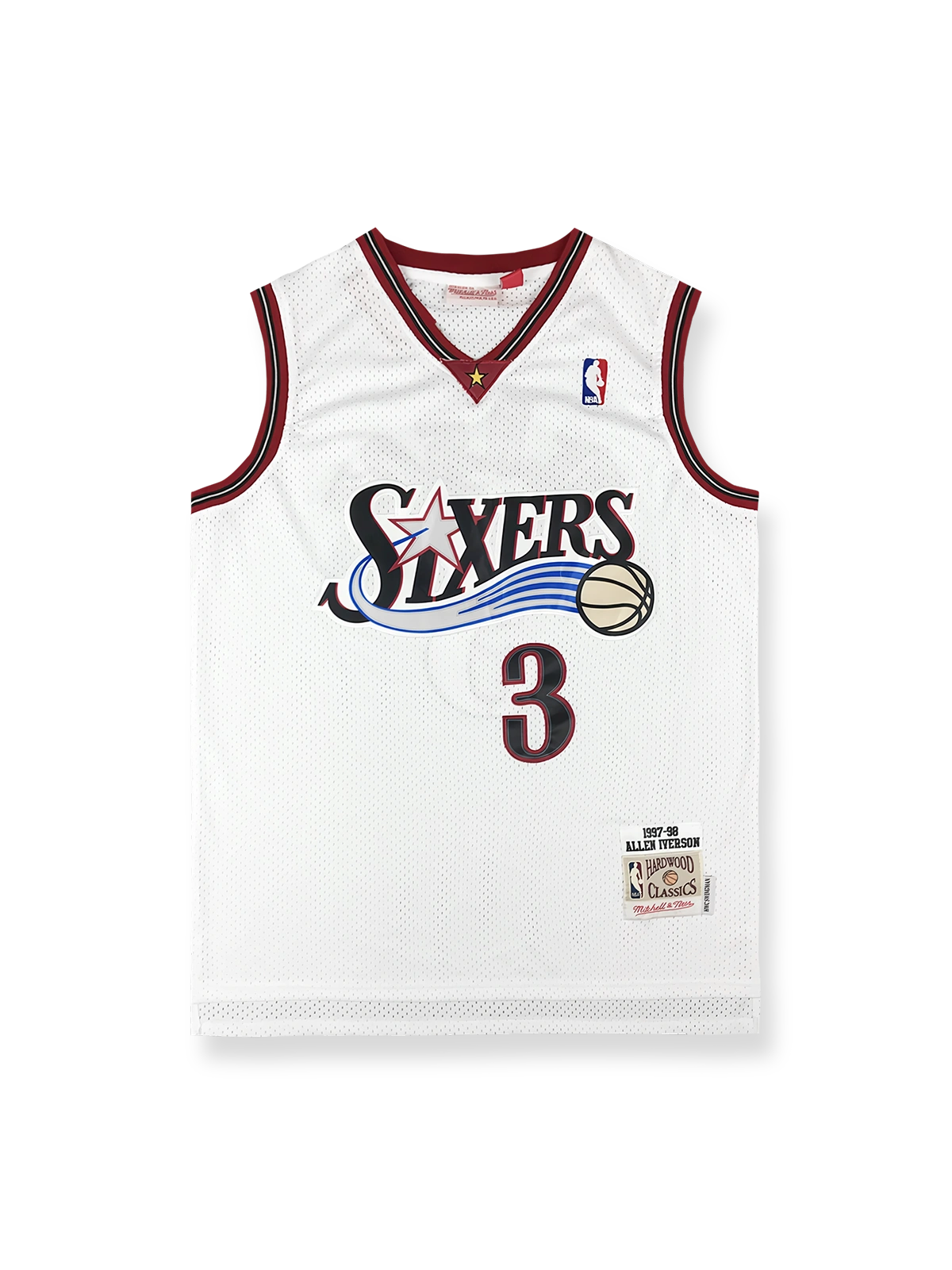 1997-98年 フィラデルフィア・セブンティシクサーズ ホーム ユニフォーム アレン・アイバーソン 3番、ヴィンテージバスケットボールシャツ