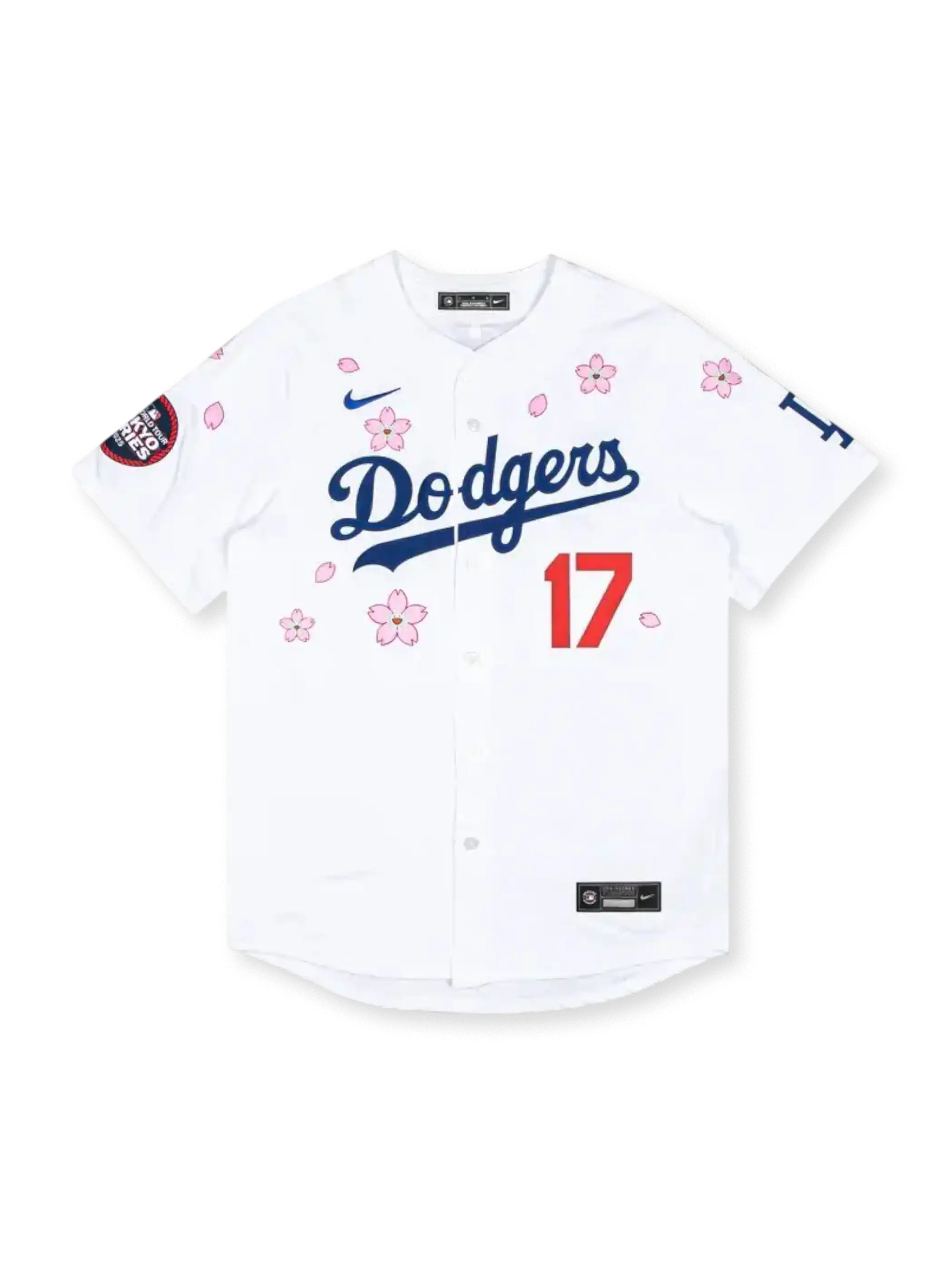 2025年 ロサンゼルス・ドジャース 東京シリーズ 桜エディション ホワイトユニフォーム 村上隆コラボ 大谷翔平 17番 表面デザイン
