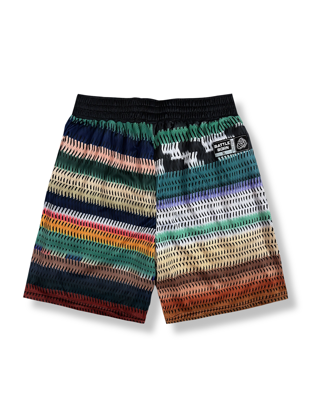 ボヘミアンストライプ パッチワーク バスケットボールショーツ 五分丈, メッシュ素材