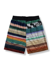 ボヘミアンストライプ パッチワーク バスケットボールショーツ 五分丈, メッシュ素材