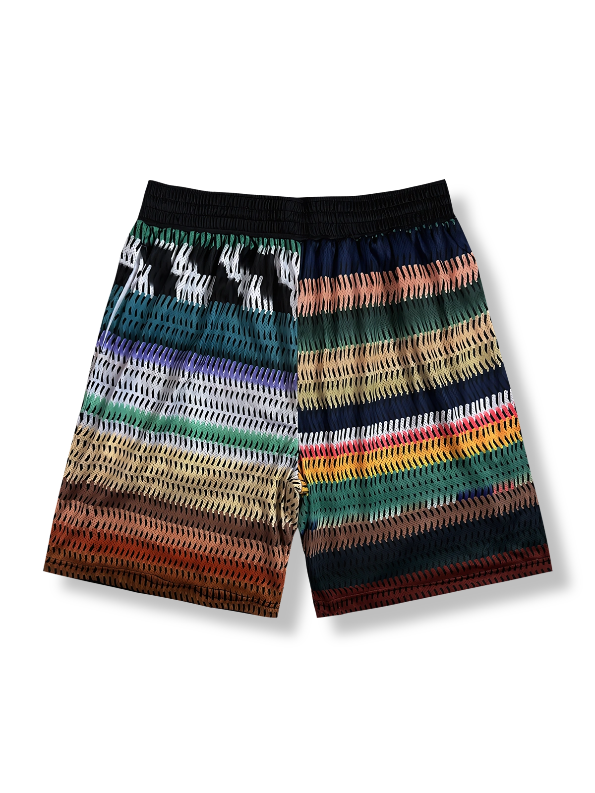 ボヘミアンストライプ パッチワーク バスケットボールショーツ 五分丈, メッシュ素材