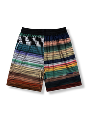 ボヘミアンストライプ パッチワーク バスケットボールショーツ 五分丈, メッシュ素材