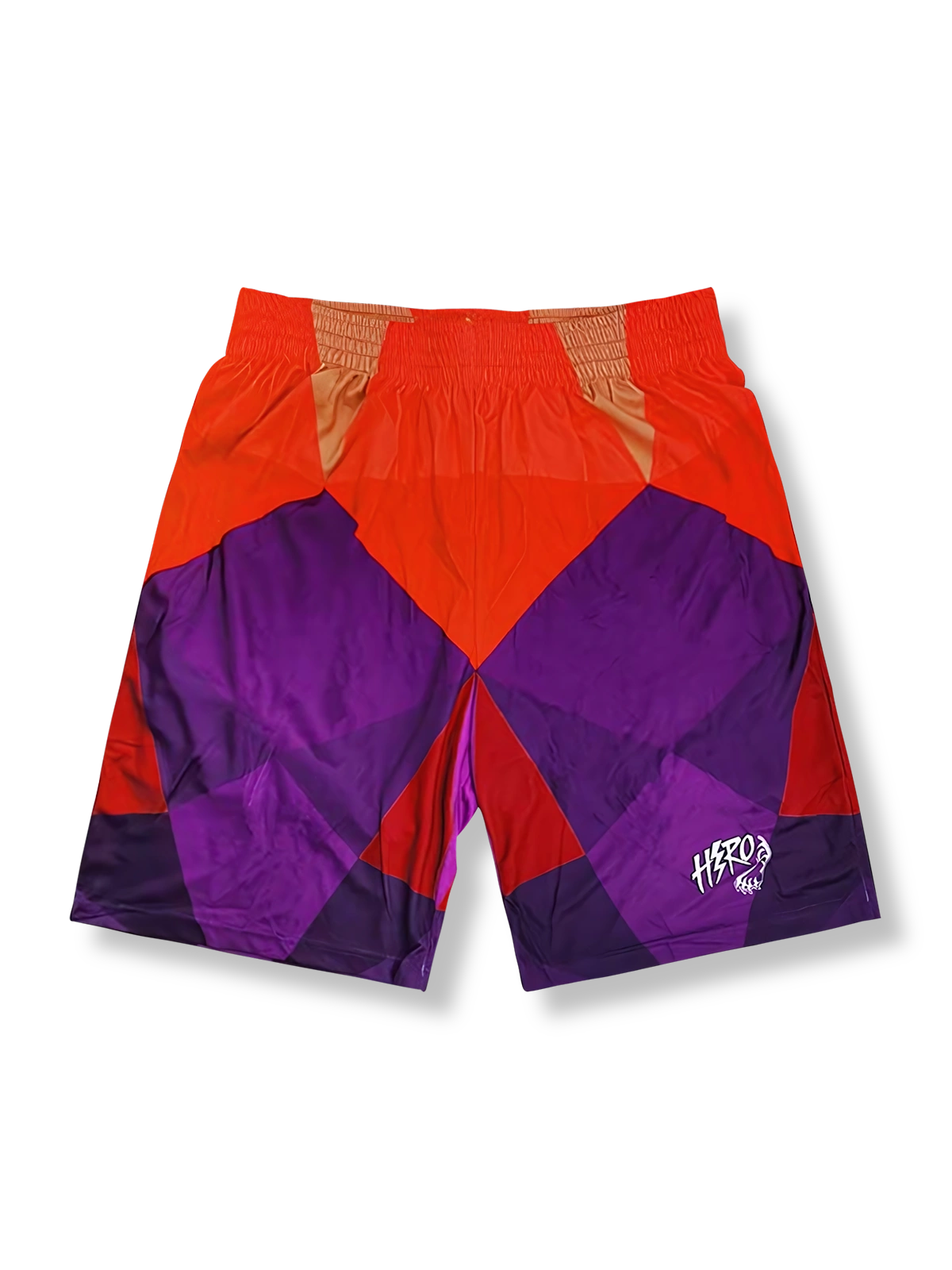 不規則ジオメトリーパターンのバスケットボールショーツ 五分丈、速乾通気スポーツモデル