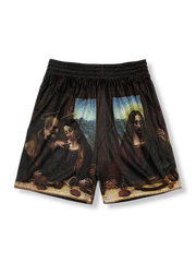 最後の晩餐プリントバスケットボールショーツ 四分丈