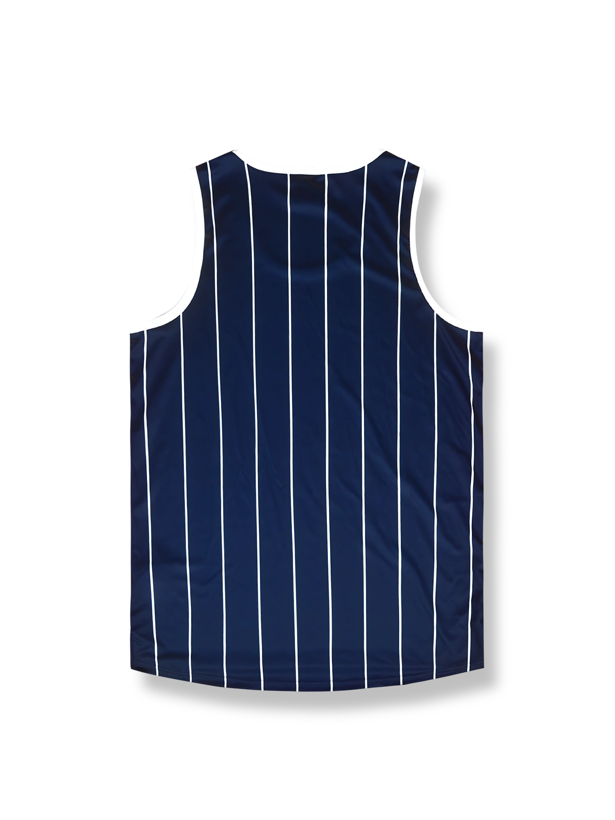 ライク ア プロ ネイビーピンストライプ バスケットボールジャージ, ネイビー, ホワイトロゴ