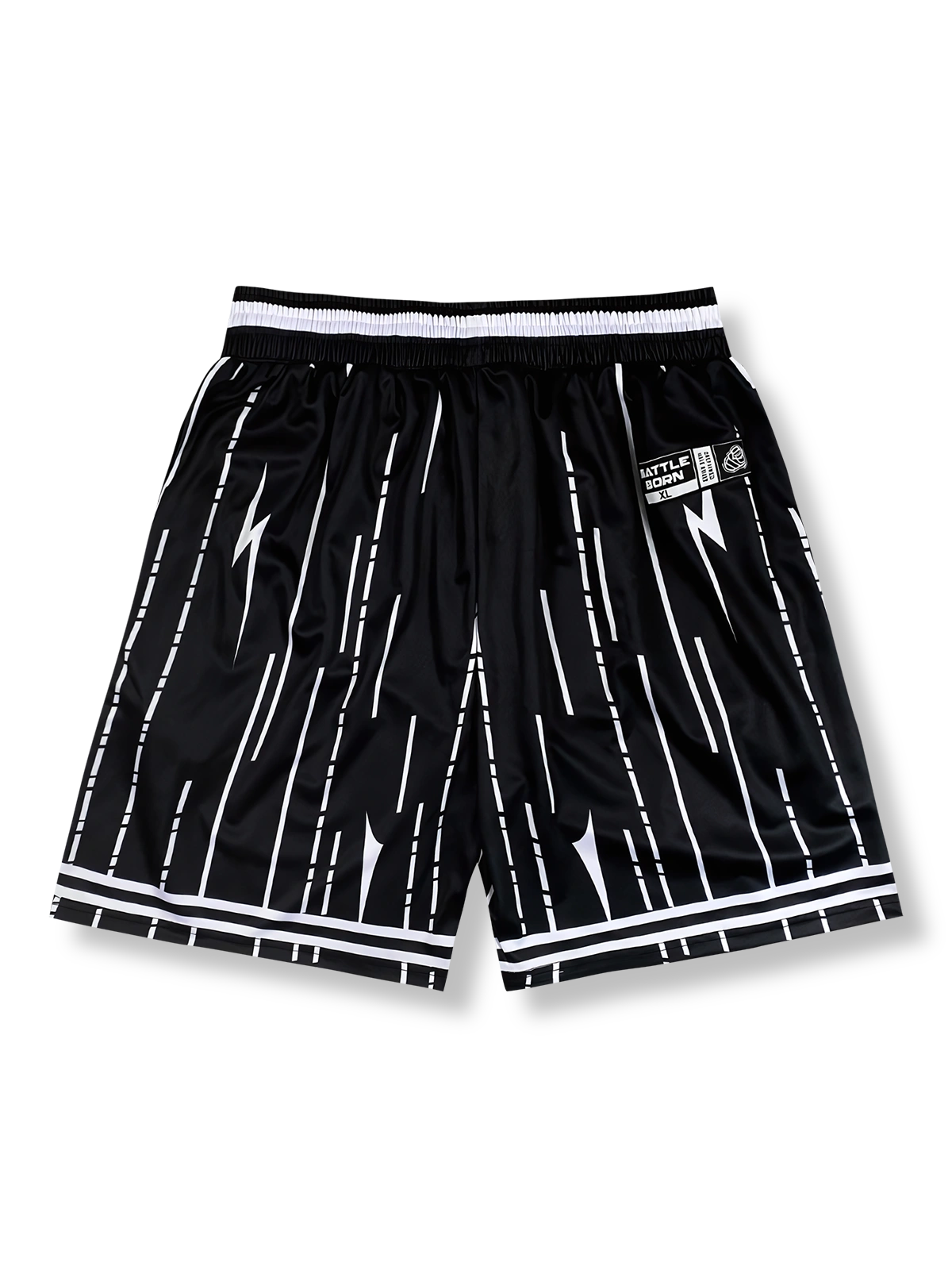 流星と稲妻プリントのバスケットボールショーツ 五分丈、速乾通気スポーツモデル