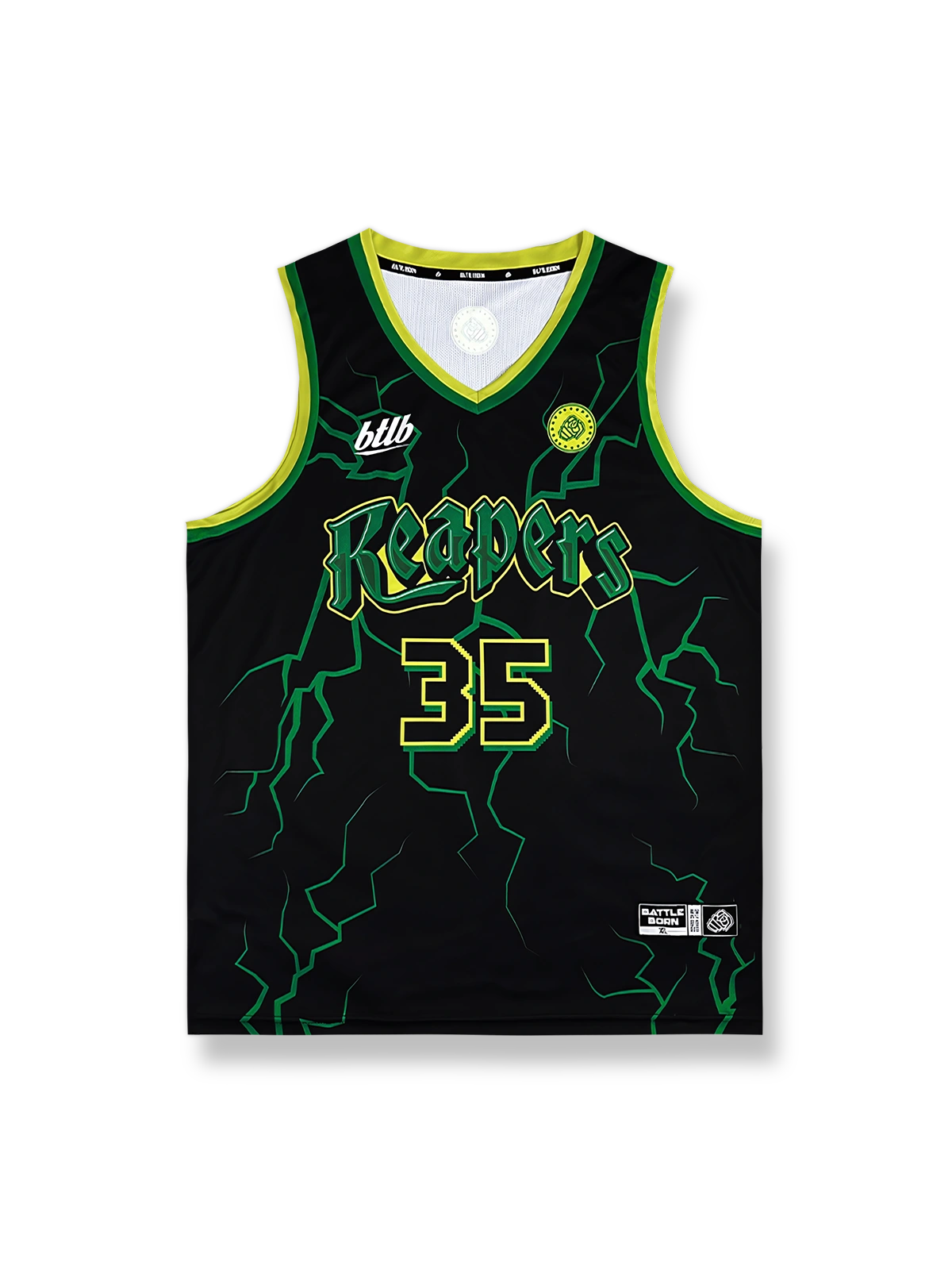 ネオングリーンの稲妻デザインバスケットボールジャージ、速乾通気スポーツモデル