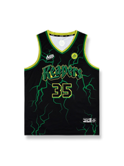 ネオングリーンの稲妻デザインバスケットボールジャージ、速乾通気スポーツモデル