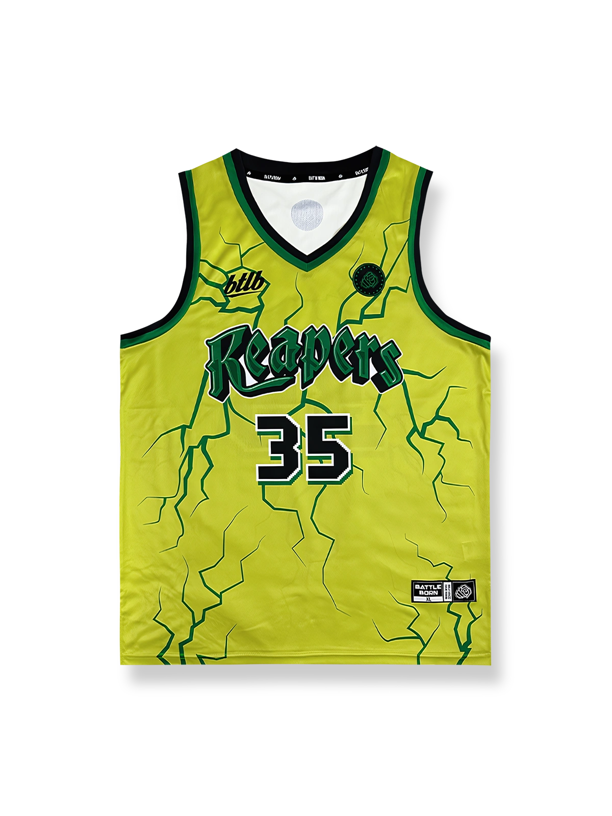 ネオングリーンの稲妻デザインバスケットボールジャージ、速乾通気スポーツモデル