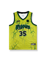 ネオングリーンの稲妻デザインバスケットボールジャージ、速乾通気スポーツモデル