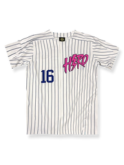 16番ピンク稲妻デザインのストライプ柄バスケットボールTシャツ、速乾通気スポーツモデル