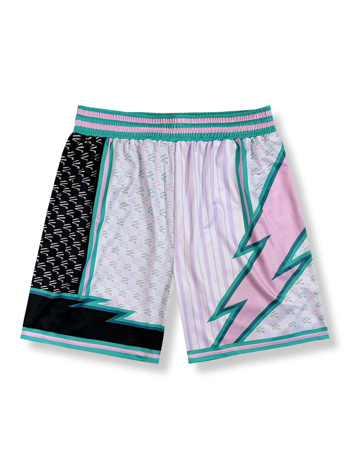 ピンク稲妻リワークデザインのバスケットボールショーツ 五分丈、速乾通気スポーツモデル