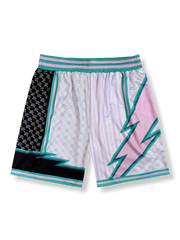 ピンク稲妻リワークデザインのバスケットボールショーツ 五分丈、速乾通気スポーツモデル