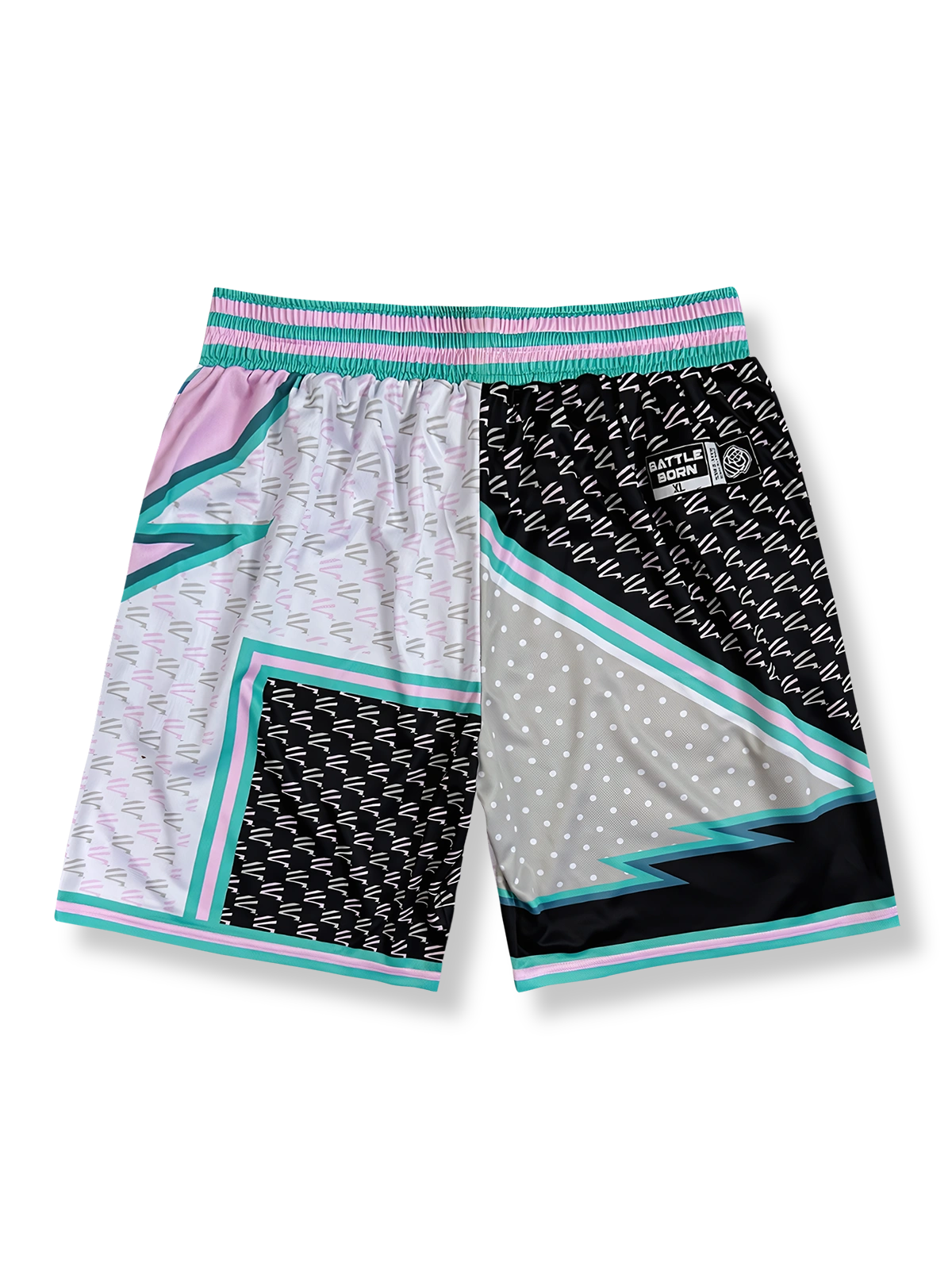 ピンク稲妻リワークデザインのバスケットボールショーツ 五分丈、速乾通気スポーツモデル