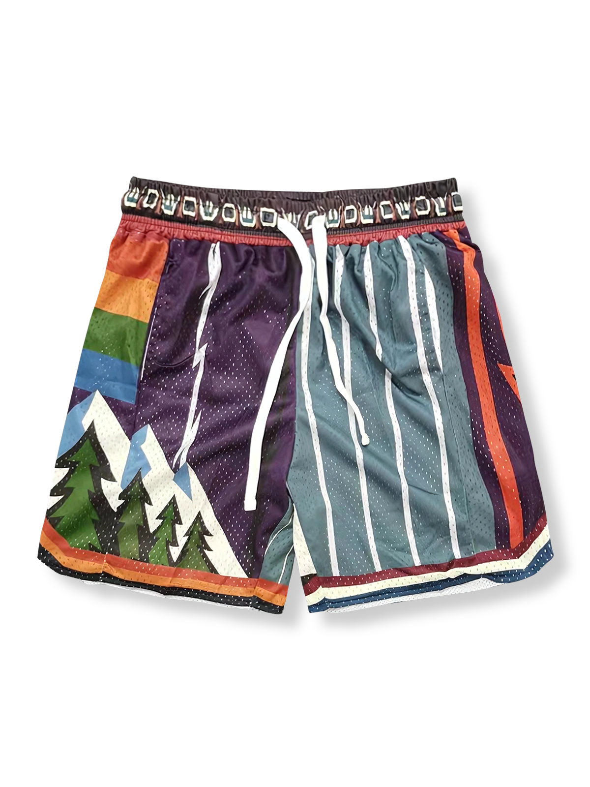 ポップ配色刺繍メッシュバスケットボールショーツ 四分丈