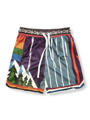 ポップ配色刺繍メッシュバスケットボールショーツ 四分丈