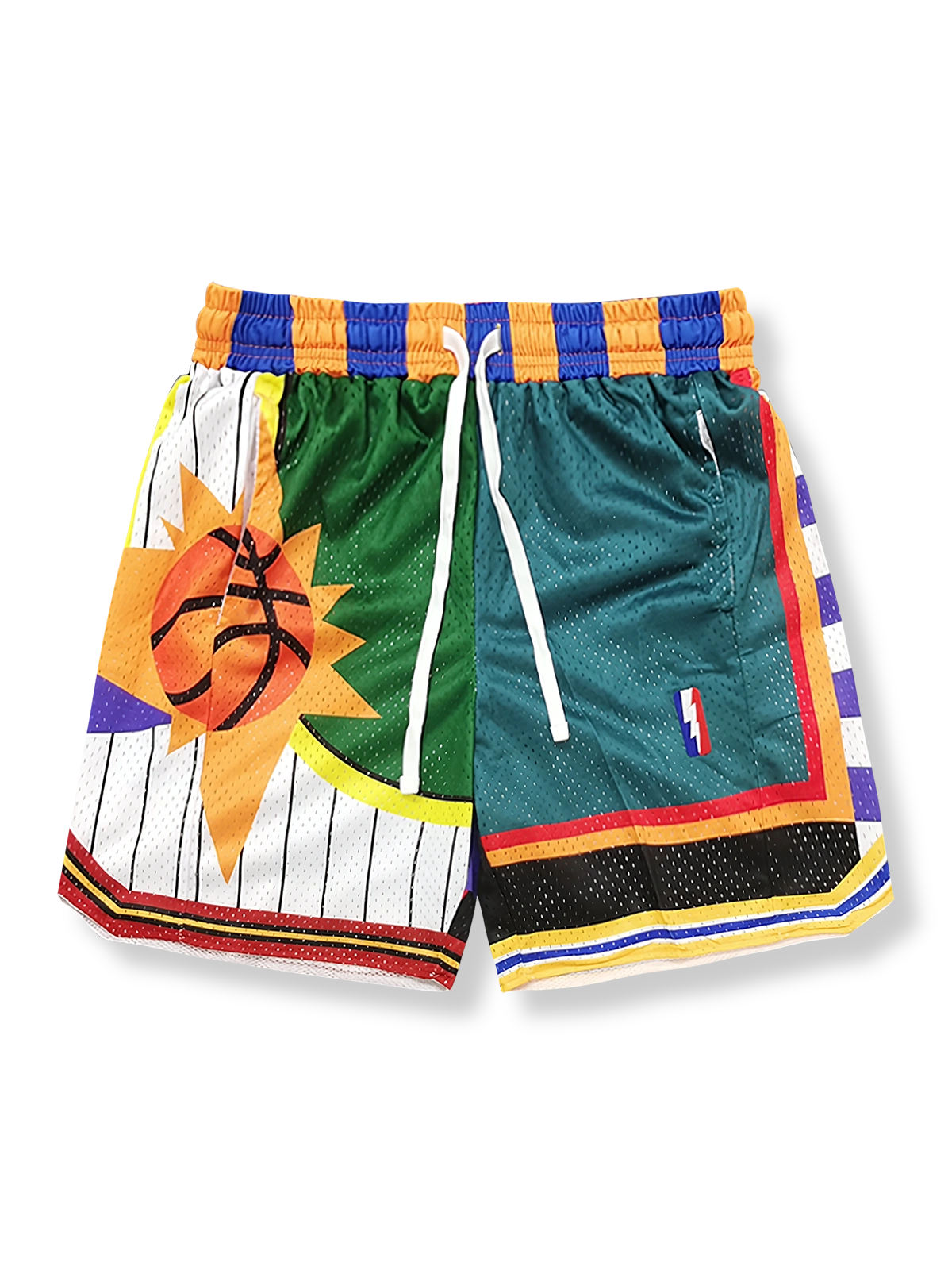 ポップ配色刺繍メッシュバスケットボールショーツ 四分丈