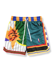 ポップ配色刺繍メッシュバスケットボールショーツ 四分丈