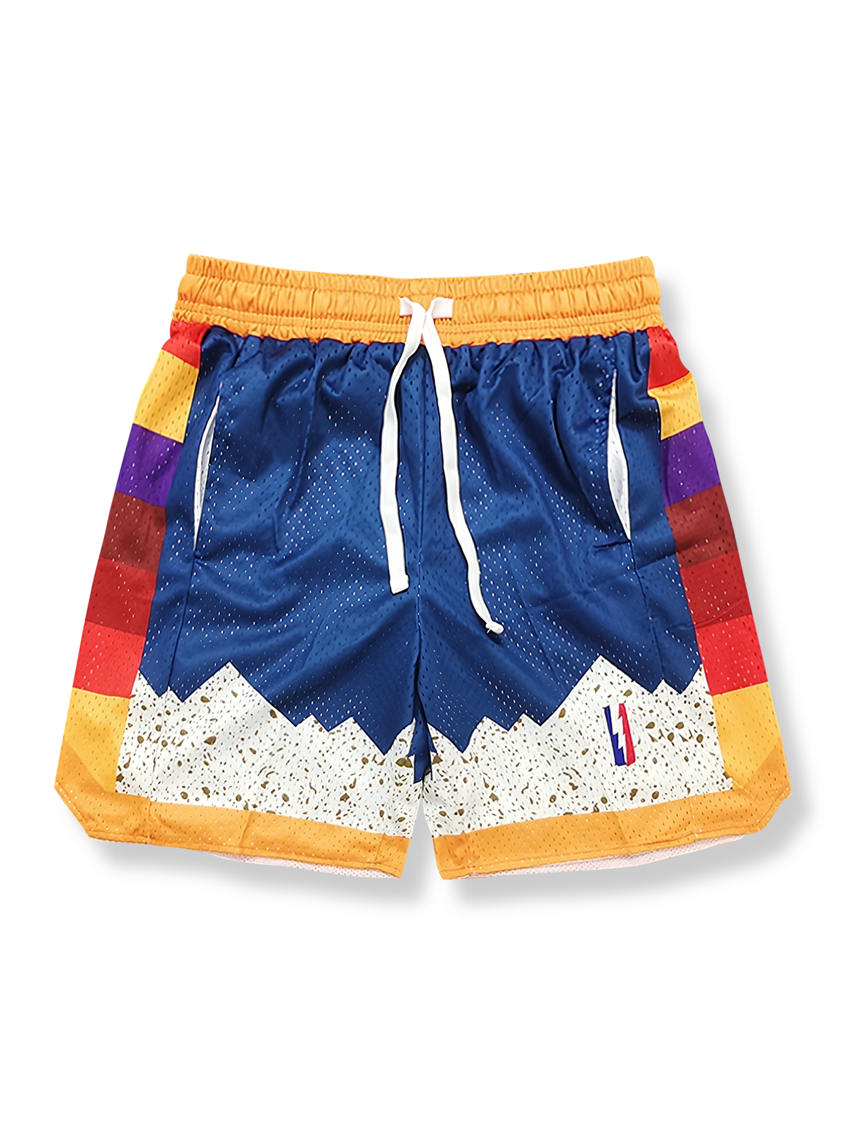 ポップ配色刺繍メッシュバスケットボールショーツ 四分丈