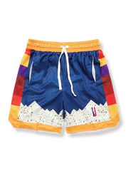 ポップ配色刺繍メッシュバスケットボールショーツ 四分丈