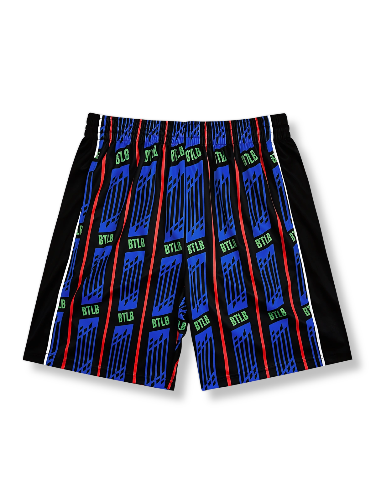 レッドとブルーのストライプ柄バスケットボールショーツ 五分丈、速乾通気スポーツモデル