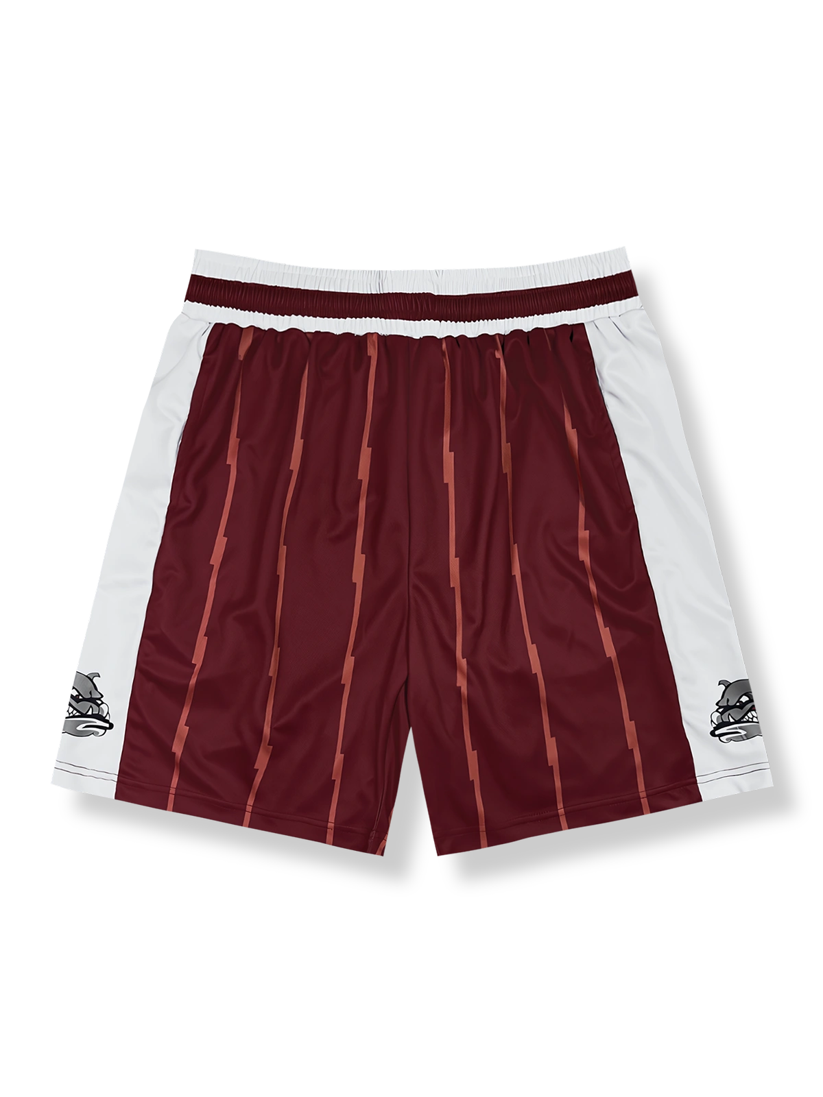悪犬プリント入りストライプ柄バスケットボールショーツ 五分丈、速乾通気スポーツモデル