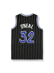 1990年代 オーランド・マジック アウェイユニフォーム シャキール・オニール 32番、ブラックピンストライプのバスケットボールジャージ