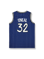 1990年代 オーランド・マジック アウェイユニフォーム シャキール・オニール 32番、ブラックピンストライプのバスケットボールジャージ
