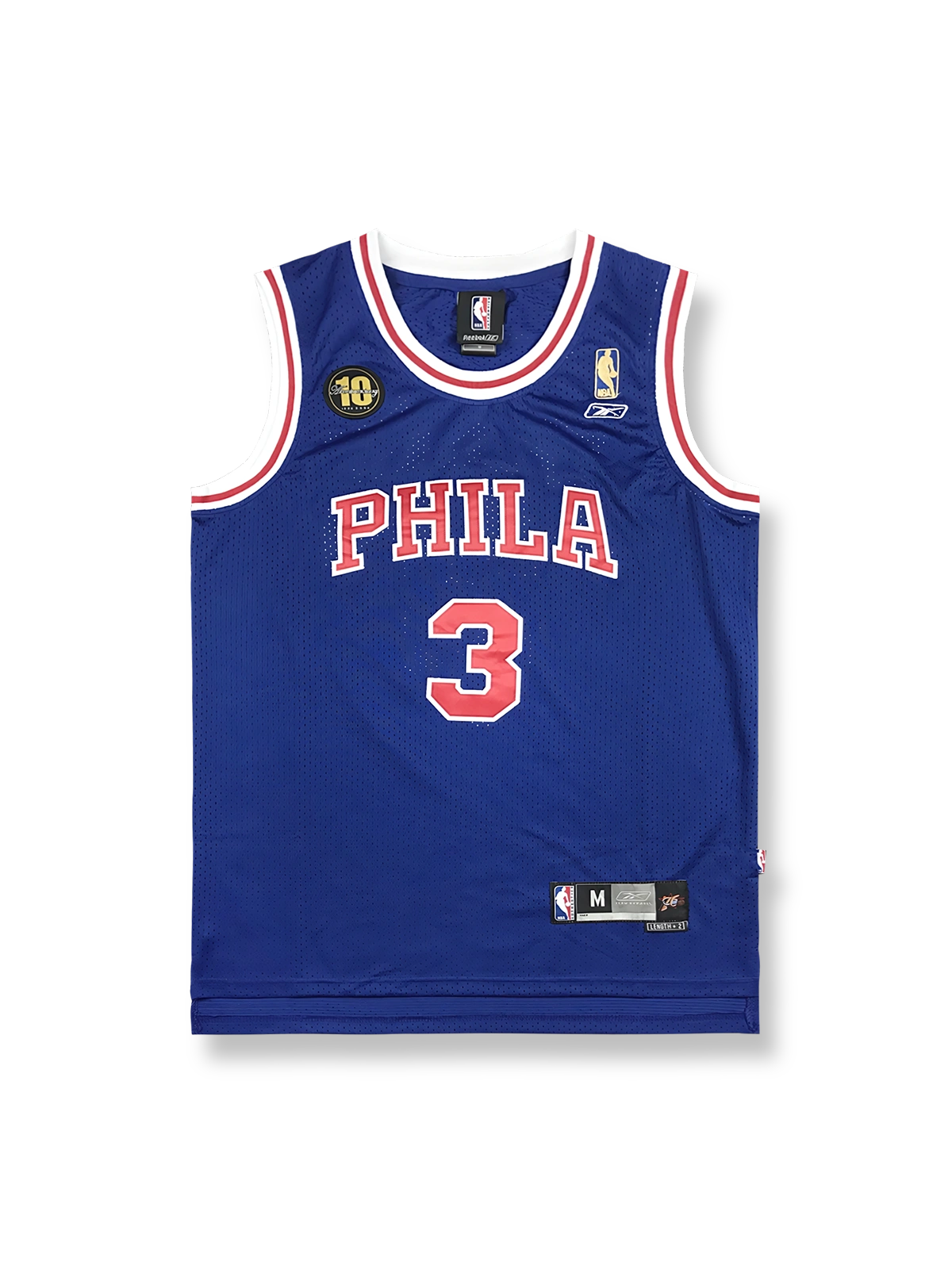 1996-2006年 フィラデルフィア・セブンティシクサーズ ホーム ユニフォーム アレン・アイバーソン 3番、10周年スペシャル、ヴィンテージバスケットボールシャツ