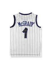 2000-01年 オーランド・マジック ホームユニフォーム トレイシー・マグレディ 1番、ピンストライプデザインのバスケットボールジャージ