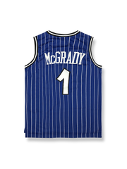 2000-01年 オーランド・マジック ホームユニフォーム トレイシー・マグレディ 1番、ピンストライプデザインのバスケットボールジャージ