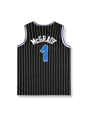 2000-01年 オーランド・マジック ホームユニフォーム トレイシー・マグレディ 1番、ピンストライプデザインのバスケットボールジャージ