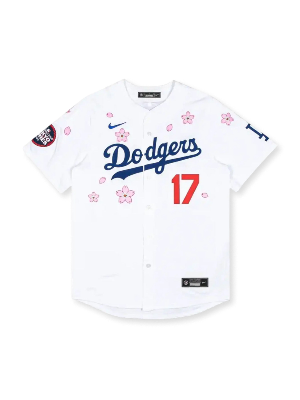 2025年 ロサンゼルス・ドジャース 東京シリーズ 桜エディション ホワイトユニフォーム 村上隆コラボ 大谷翔平 17番 表面デザイン