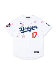 2025年 ロサンゼルス・ドジャース 東京シリーズ 桜エディション ホワイトユニフォーム 村上隆コラボ 大谷翔平 17番 表面デザイン