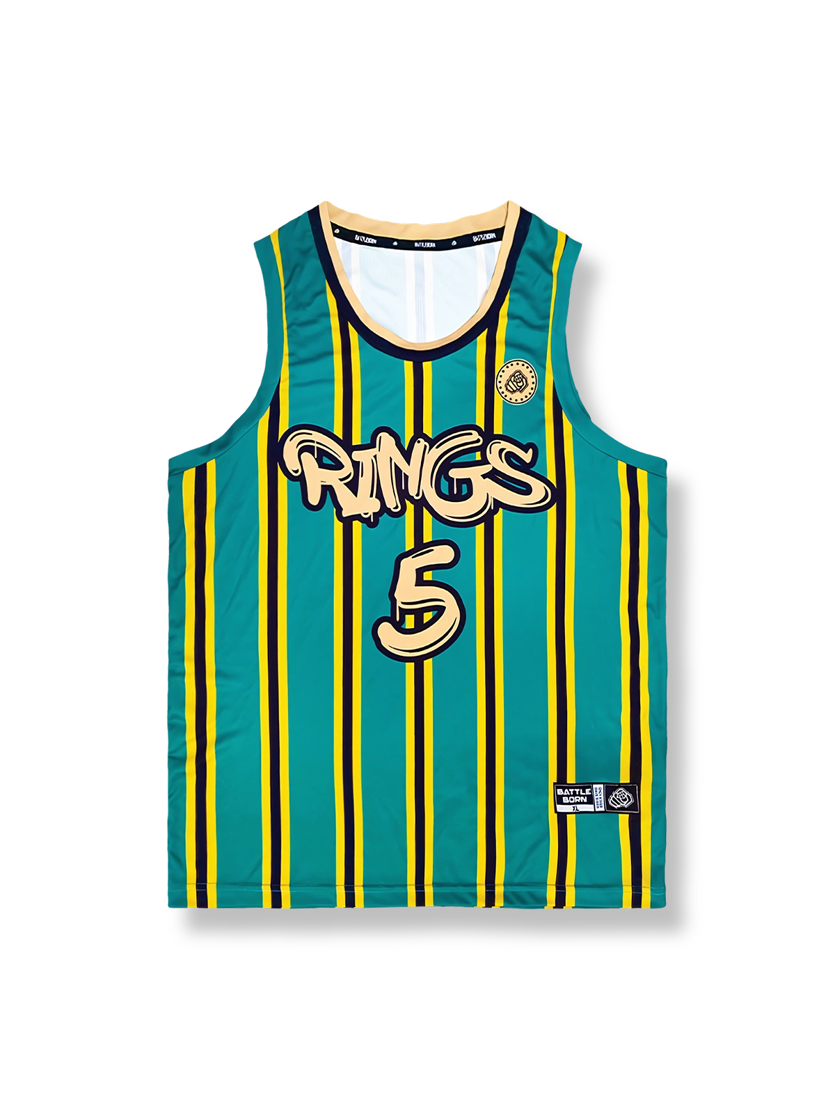 ストリートバスケットボール ジャージ Rings チャンピオンシップストライプ 5番、ヴィンテージバスケットボールシャツ風