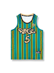 ストリートバスケットボール ジャージ Rings チャンピオンシップストライプ 5番、ヴィンテージバスケットボールシャツ風
