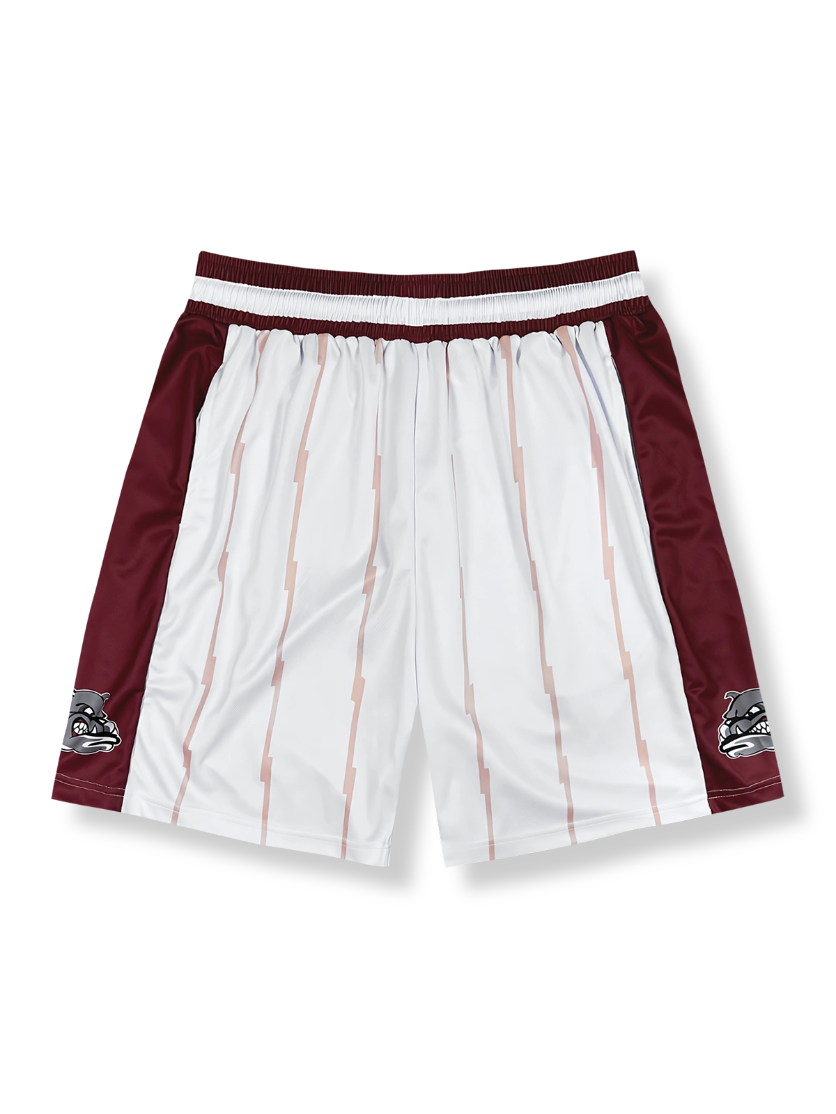 悪犬プリント入りストライプ柄バスケットボールショーツ 五分丈、速乾通気スポーツモデル
